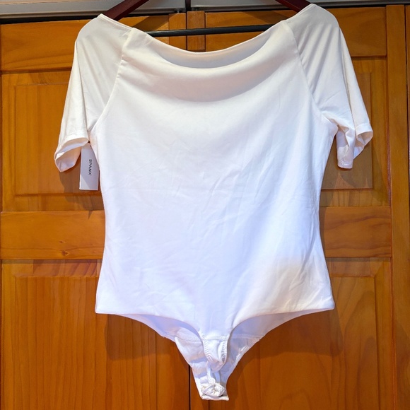 NWT Spanx Smooth Jersey Ballet Bodysuit, White , Size Large, Short Sleeve - Picture 2 of 11